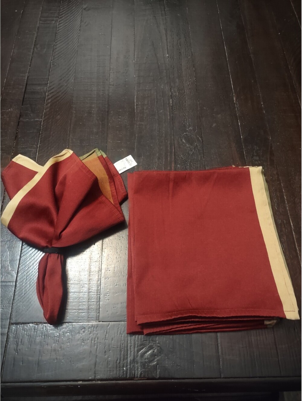 Pier 1 Imports Burgundy Red Canter With Golden Tan And Olive Green Border Bands